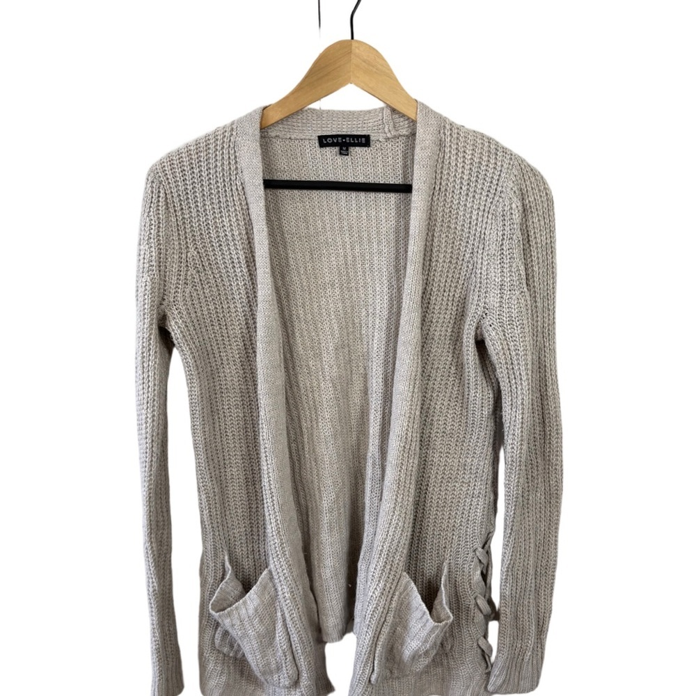 Love Ellie Gray Knit Open Front Cardigan Sweater Women’s Medium